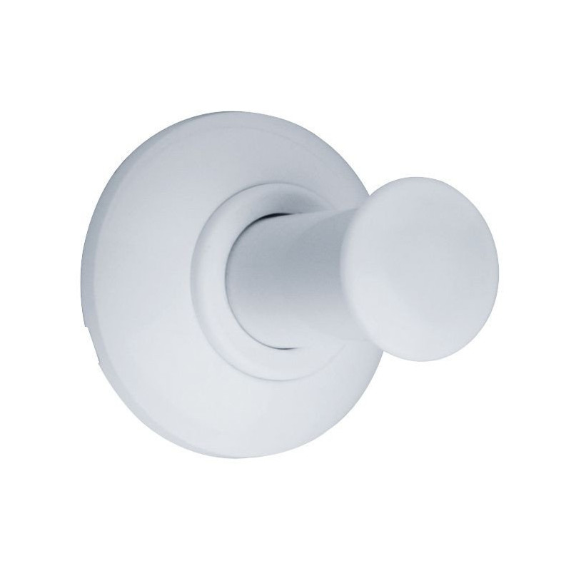 Porte-peignoir 1 tête 74 x 66 mm, tube acier blanc Ø 25 mm, fixations invisibles