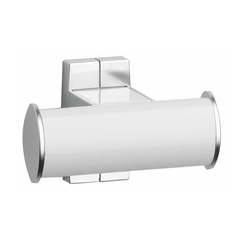 Porte-peignoir 2 têtes 105x70x67,5mm, tube alu. époxy blanc-chromé mat Ø 38x25mm