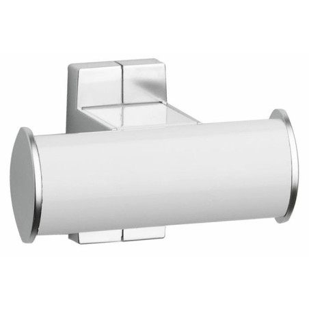 Porte-peignoir 2 têtes 105x70x67,5mm, tube alu. époxy blanc-chromé mat Ø 38x25mm