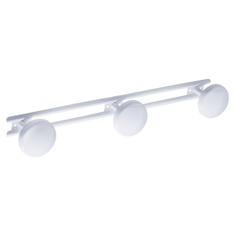 Porte-peignoir 3 têtes 70 x 422 mm, tête Ø 65 mm, acier époxy blanc