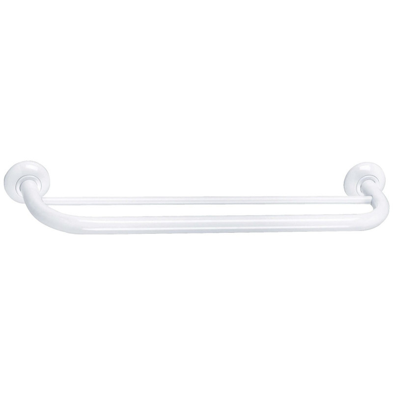 Porte-serviettes 590 mm, 2 barres fixes 525 mm, tube acier époxy blanc Ø 25 mm