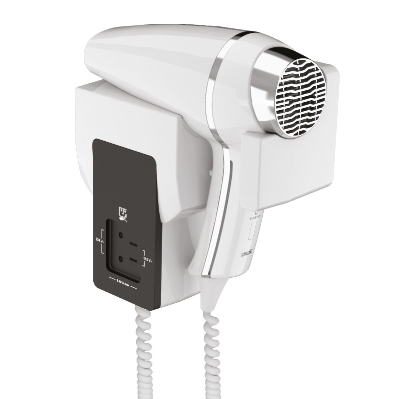 Sèche cheveux 1400 W, L188 x P86 x H220 mm, classe II, prise rasoir bitension