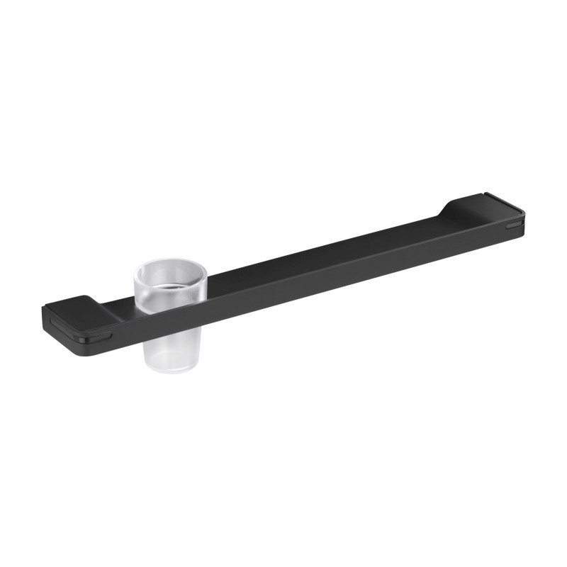 Tablette de lavabo avec porte-verre 550 mm, aluminium plié thermolaqué noir mat