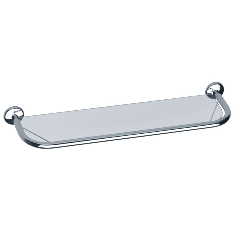 Tablette lavabo 140 x 568 x 50 mm, tube laiton chromé Ø 16 mm, verre sécurit