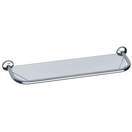 Tablette lavabo 140 x 568 x 50 mm, tube laiton chromé Ø 16 mm, verre sécurit
