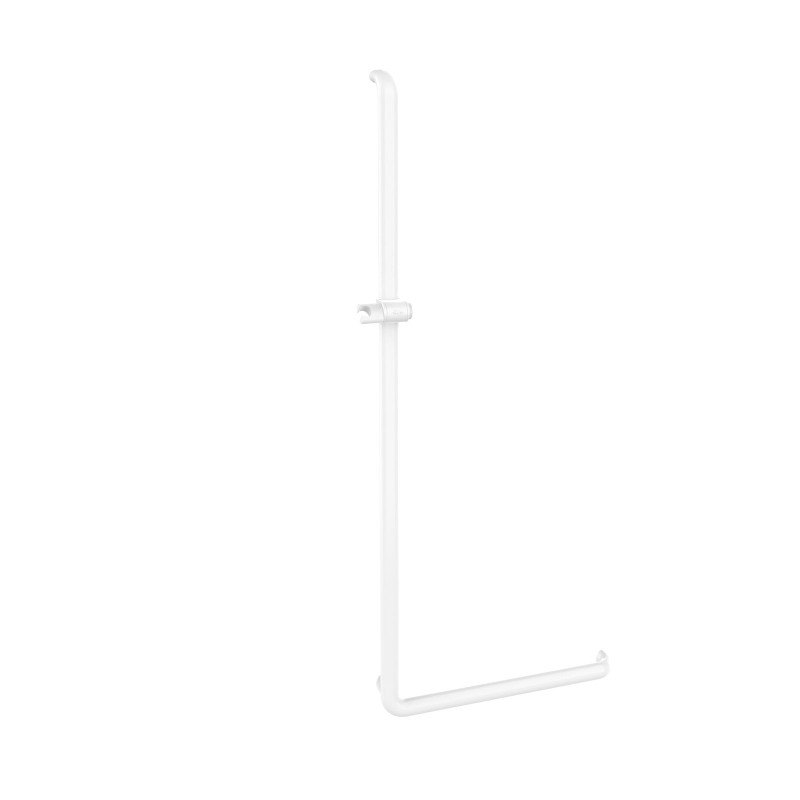 Barre coudée en L gauche, 576x1276mm, ERGOLIFE Nylon blanc Ø38x25mm, sans embase