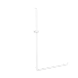 Barre coudée en L gauche, 826x1276mm, ERGOLIFE Nylon blanc Ø38x25mm, sans embase