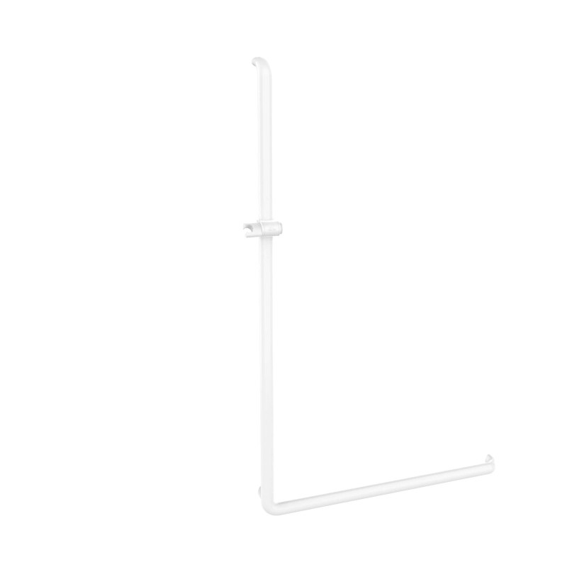Barre coudée en L gauche, 826x1276mm, ERGOLIFE Nylon blanc Ø38x25mm, sans embase