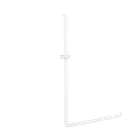 Barre coudée en L gauche, 826x1276mm, ERGOLIFE Nylon blanc Ø38x25mm, sans embase