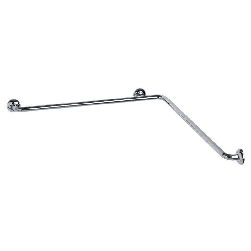 Barre d'angle 2 murs coudée à 90°, 750 x 750 mm, tube laiton chromé Ø 32 mm