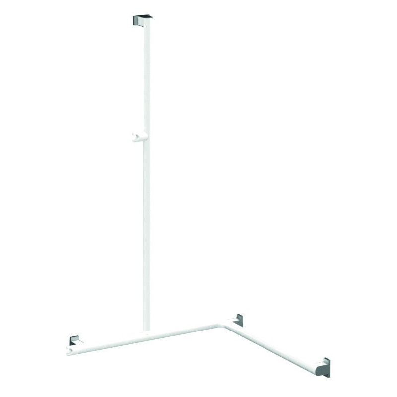 Barre d'appui angle 2 murs, support douchette, tube alu. Blanc Ø 38x25mm
