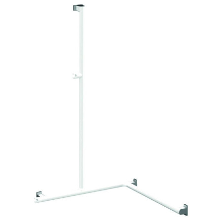 Barre d'appui angle 2 murs, support douchette, tube alu. Blanc Ø 38x25mm