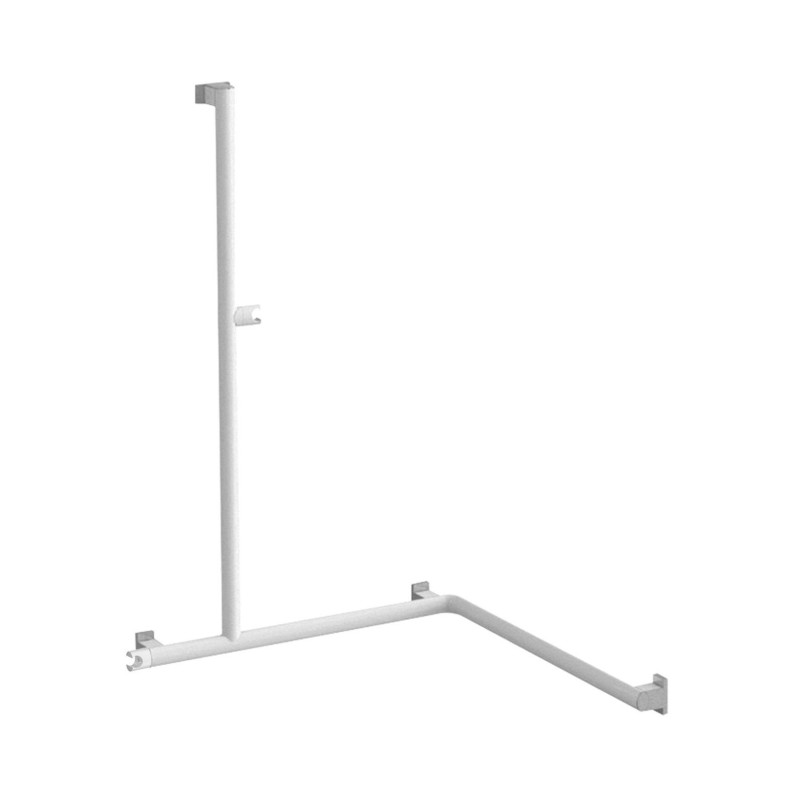 Barre d'appui angle 2 murs, support douchette, tube alu. blanc Ø 38 x 25 mm