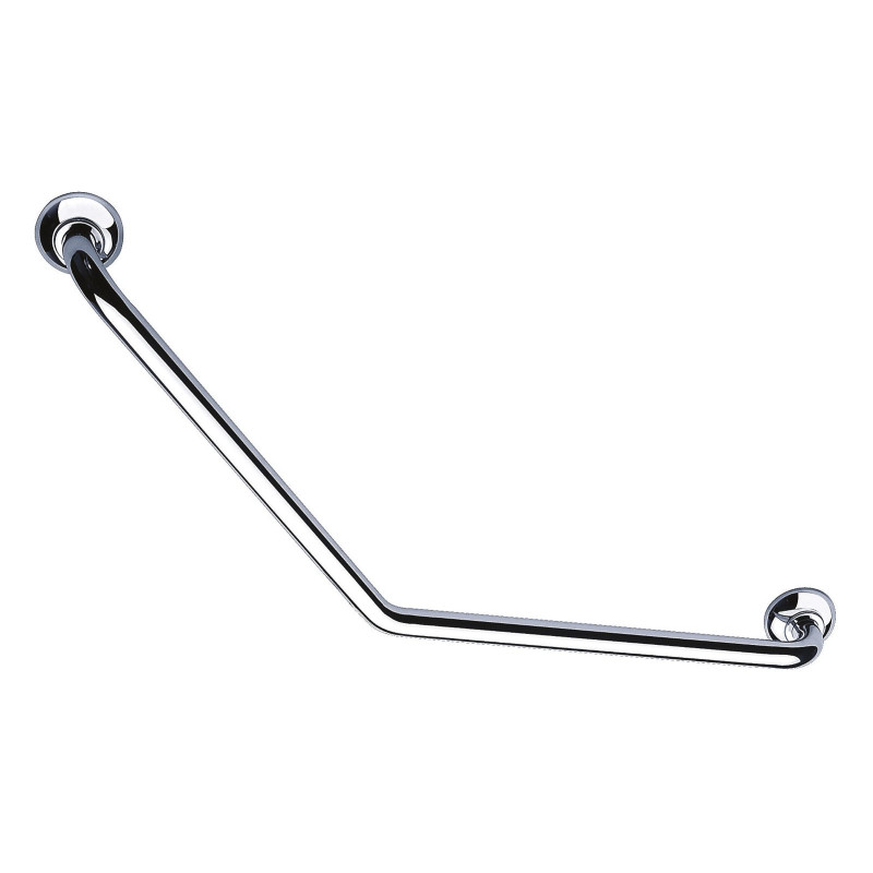 Barre d'appui 135°, 200x200 mm, tube laiton chromé Ø 25 mm, fixations invisibles