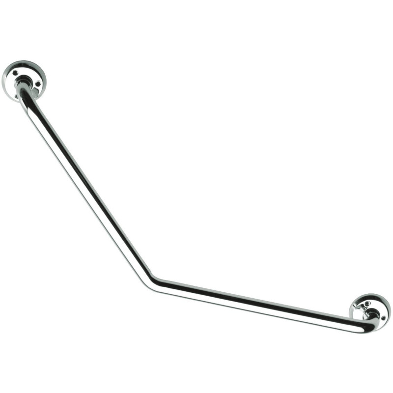Barre d'appui 135°, 400x400mm, tube laiton chromé Ø 25mm, fixations apparentes
