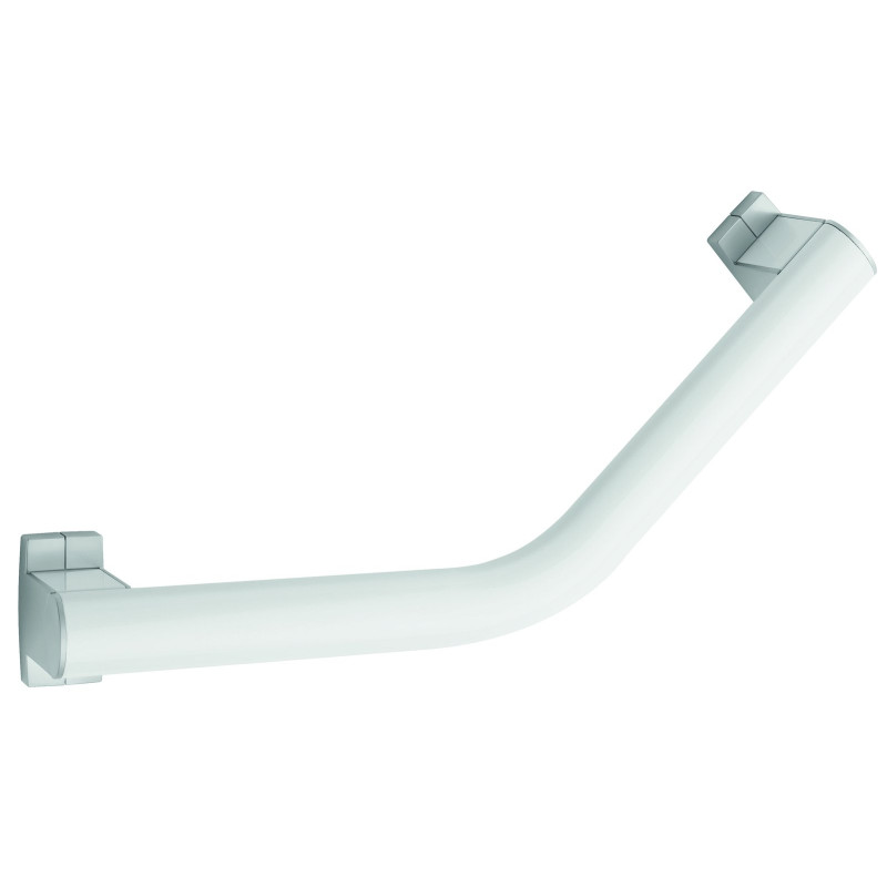 Barre d'appui coudée 135° symétrique, 200x200 mm, alu. blanc-chromé Ø 38 x 25mm