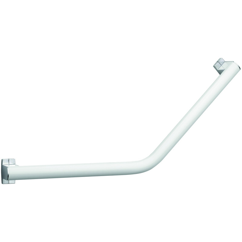 Barre d'appui coudée 135° symétrique, 418 x 418 mm, alu. blanc-chromé Ø 38x25mm
