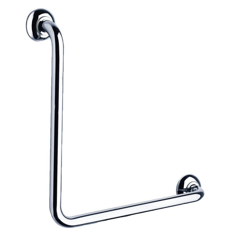 Barre d'appui 90°, 400x400 mm, tube laiton chromé Ø 25 mm, fixations invisibles