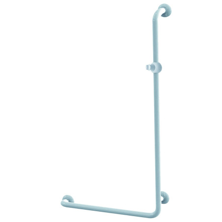 Barre d'appui 90° droite 590x1100mm, support douchette, alu. époxy blanc Ø30 mm