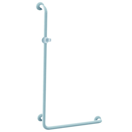Barre d'appui 90° gauche 590x1100mm, support douchette, alu. époxy blanc Ø30 mm