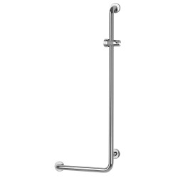 Barre d'appui 90° à droite 522x1122 mm, support douchette, inox brillant Ø32 mm