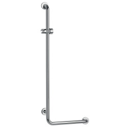Barre d'appui 90° à gauche 522x1122 mm, support douchette, inox brillant Ø32 mm