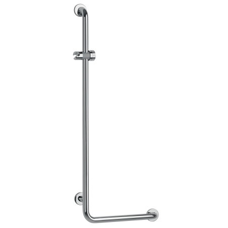 Barre d'appui 90° à gauche 522x1122 mm, support douchette, inox brillant Ø32 mm