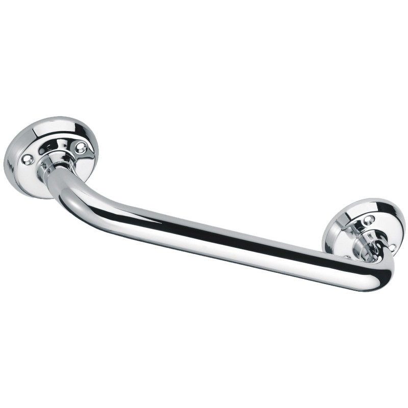 Barre d'appui droite, tube laiton nickelé chromé Ø 25 mm, embase Ø 75 mm