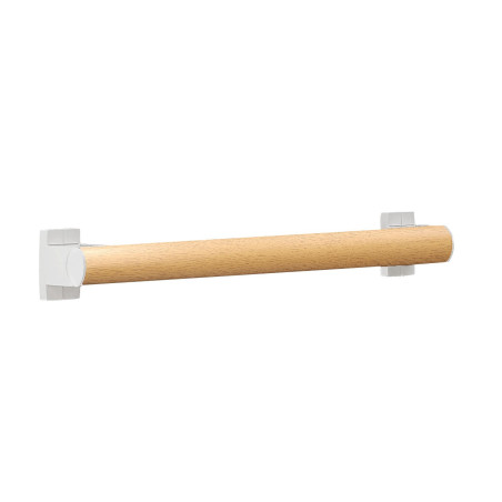 Barre droite 400 mm, tube aluminium bois Ø 38 x 25 mm, cache-fixations blanc