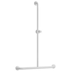 Barre d'appui en T 600x1000 mm, antibact., support douchette, alu. blanc Ø 30 mm