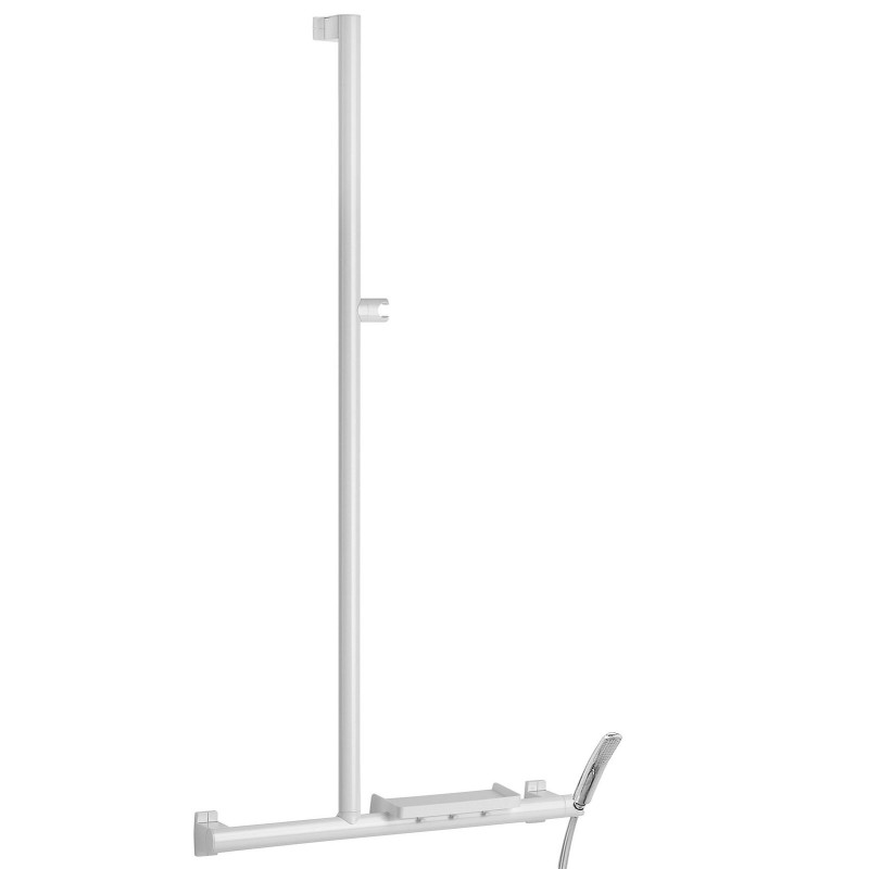 Barre d'appui en T ou L 600x1296 mm, support douchette, alu. blanc Ø 38 x 25 mm