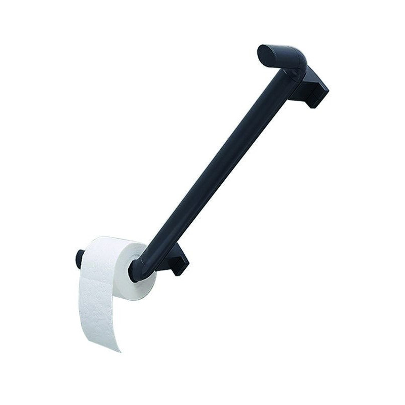 Barre d'appui multifonctions à droite 400 mm, porte-rouleau et patère, anodisé