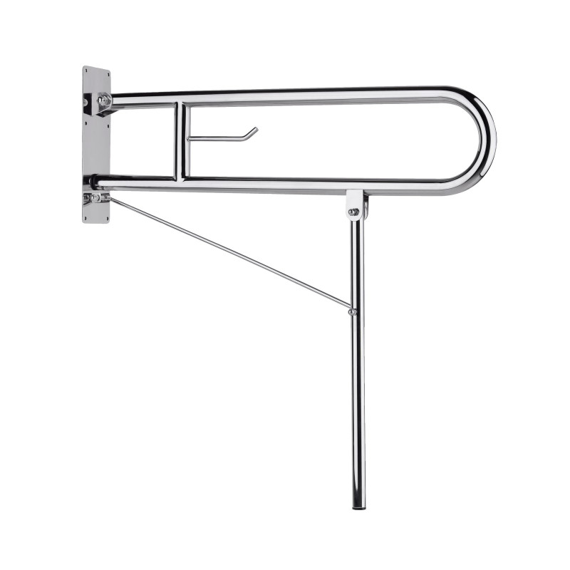 Barre relevable 800 mm avec béquille, tube inox poli brillant Ø 32 mm