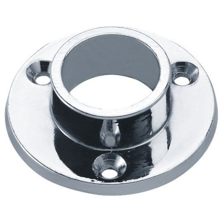 Embase Ø 50 mm pour porte-rideaux Ø 20 mm, zamak chromé, 3 trous de fixation
