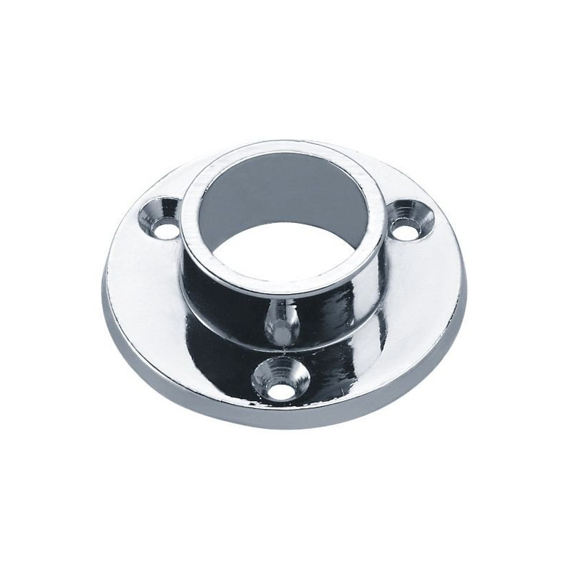 Embase Ø 50 mm pour porte-rideaux Ø 20 mm, zamak chromé, 3 trous de fixation
