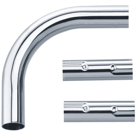 Coude 90° 100x100 mm pour porte-rideaux Ø 20, 2 manchons droits, laiton chromé