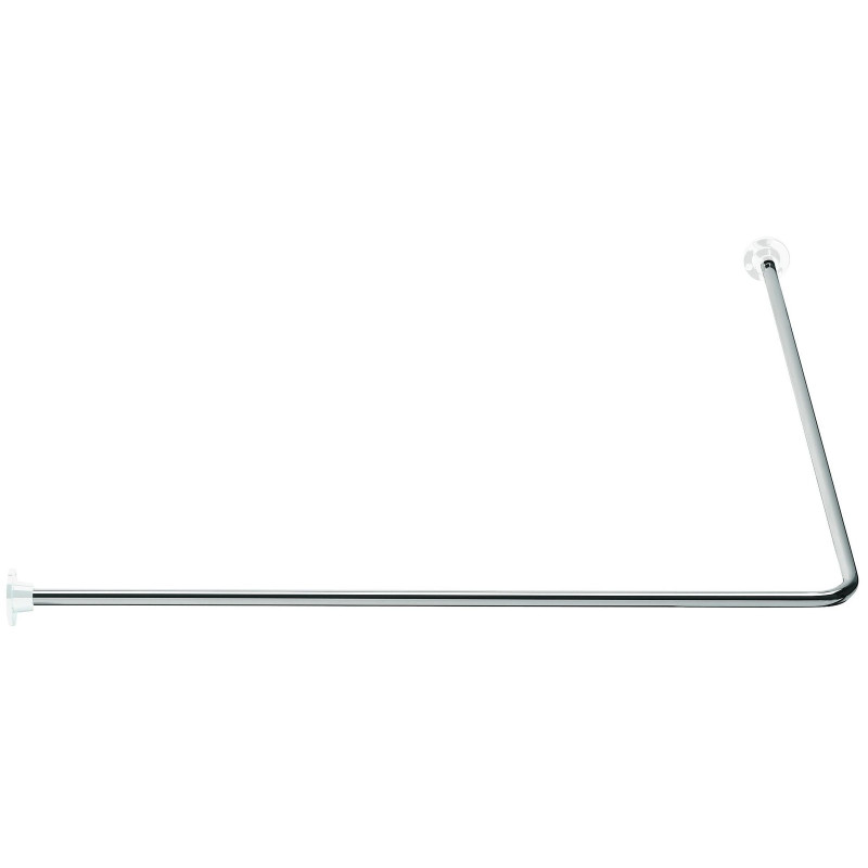 Porte-rideau 90° 1000 x 1000 mm, tube acier chromé Ø 16 mm, rosace ABS blanc