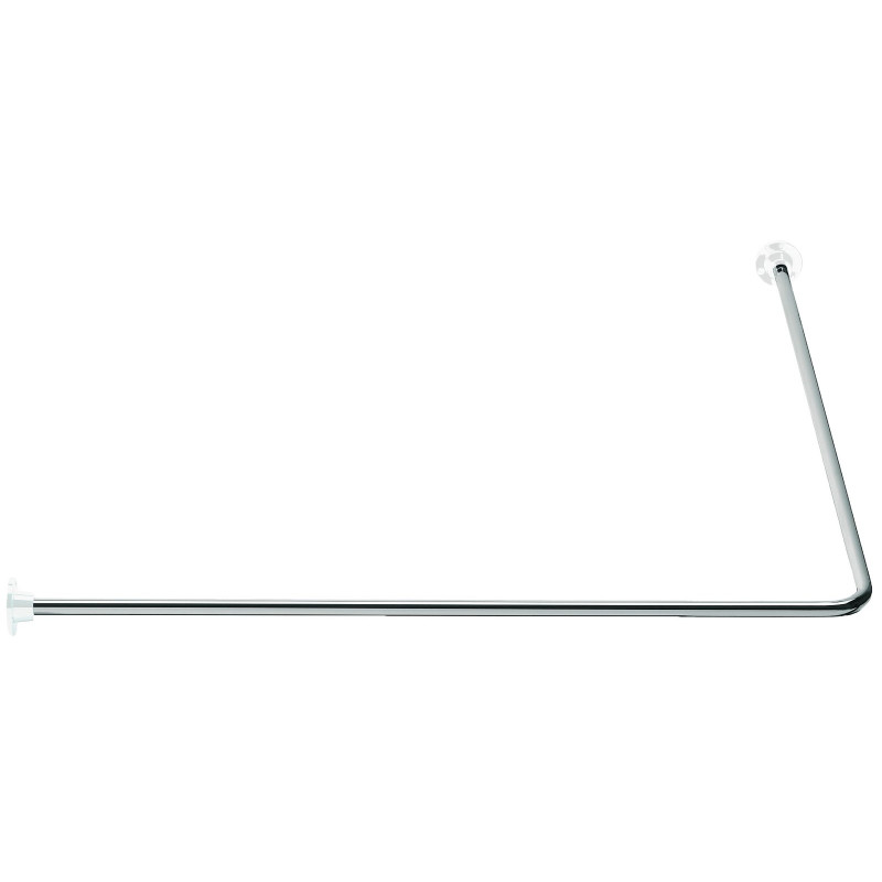 Porte-rideau d'angle 90° 800x800 mm, tube acier chromé Ø 16 mm, rosace ABS blanc