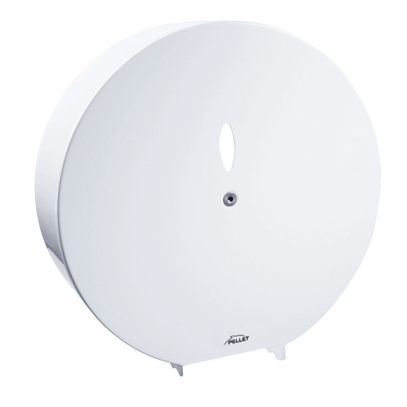 Distributeur papier WC, 300x110 mm, Ø 300 mm, acier époxy blanc, à clé 6 allen