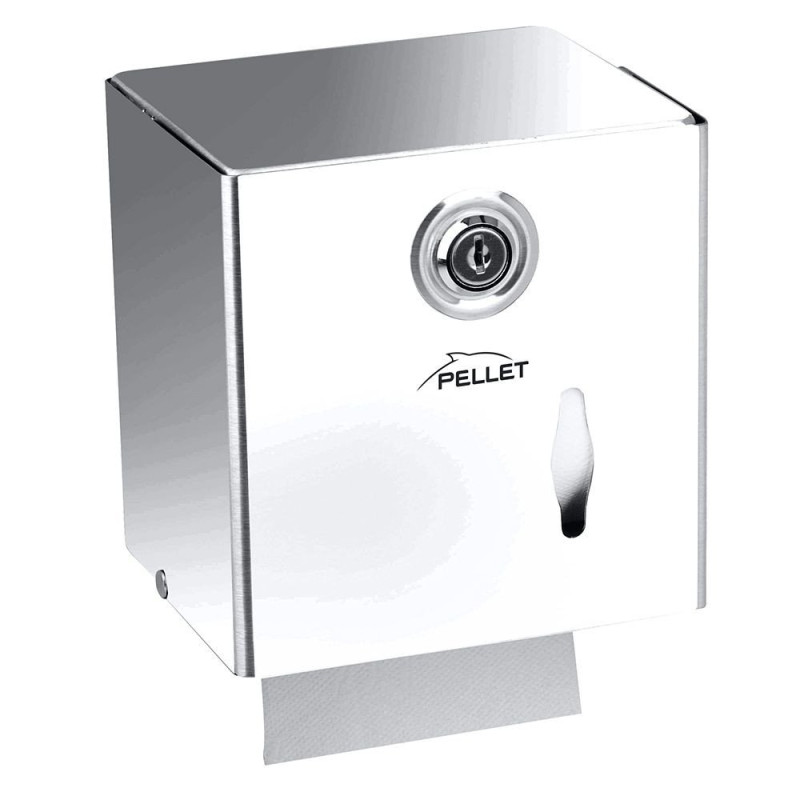 Distributeur papier WC mixte 134x137x120mm, 1 rouleau ou 2 paquets, inox, à clé