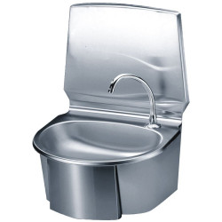 Lave-mains cuve ovale avec dosseret, inox aisi 304, 6 Litres, commande au genou