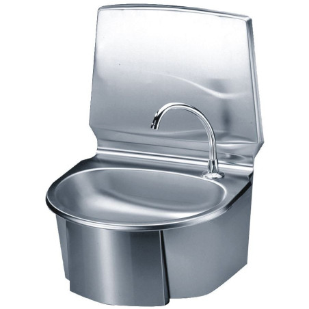 Lave-mains cuve ovale avec dosseret, inox aisi 304, 6 Litres, commande au genou