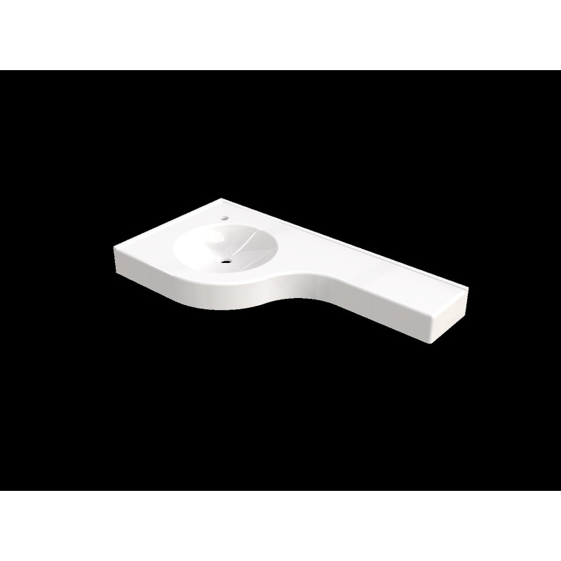 Plan vasque VIRGULE 1100x550mm, 1 vasque Ø 380mm à gauche, béton de synthèse