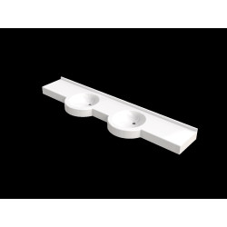 Plan vasque COLORADO 2100x500 mm, 2 vasques Ø 380 mm en béton de synthèse blanc