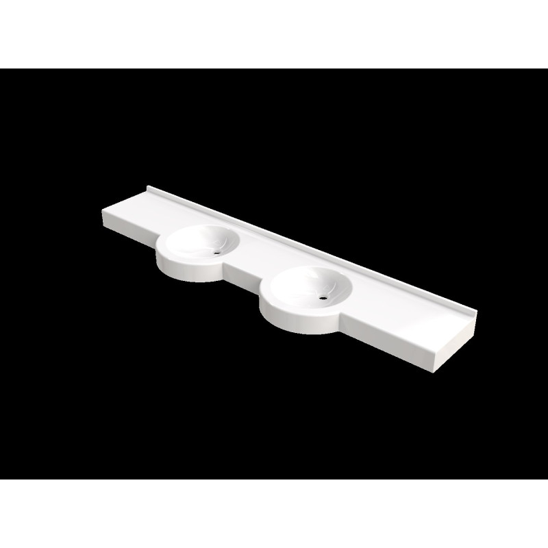 Plan vasque COLORADO 2100x500 mm, 2 vasques Ø 380 mm en béton de synthèse blanc