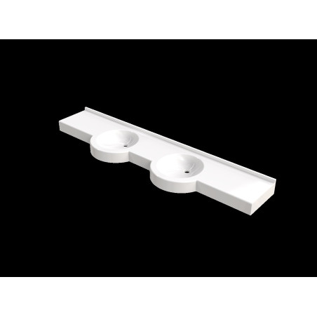 Plan vasque COLORADO 2100x500 mm, 2 vasques Ø 380 mm en béton de synthèse blanc