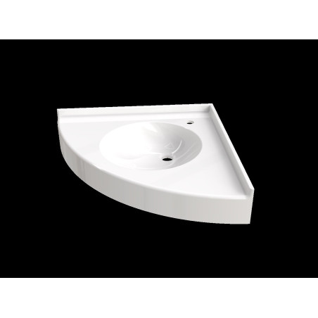 Plan vasque angle VIRGINIE 650x650mm, 1 vasque Ø380mm en béton de synthèse blanc
