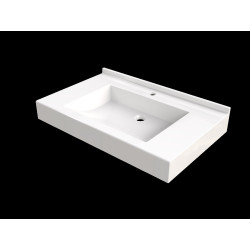 Plan vasque DEL RIO 1400x500 mm, 1 vasque 500x345 mm en béton de synthèse blanc