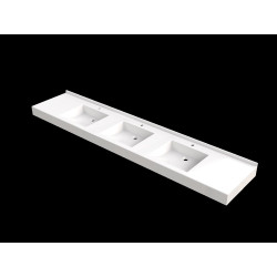 Plan vasque DEL RIO 2400x500 mm, 3 vasques 400x345 mm en béton de synthèse blanc