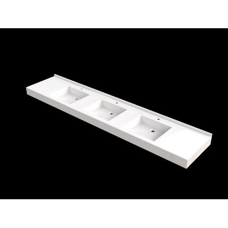 Plan vasque DEL RIO 2400x500 mm, 3 vasques 400x345 mm en béton de synthèse blanc